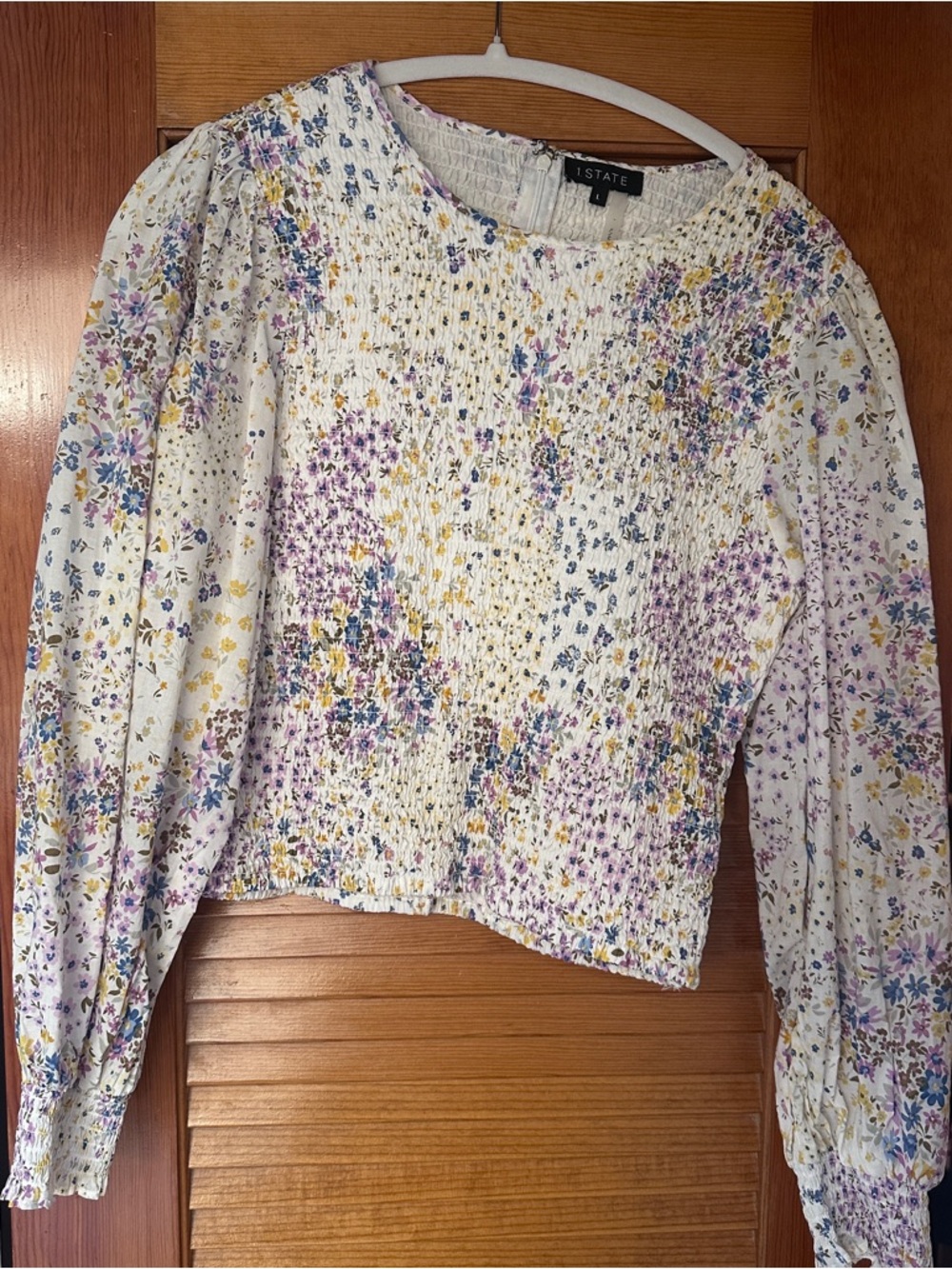 1. State White Floral Smocked Puff-Sleeve Blouse